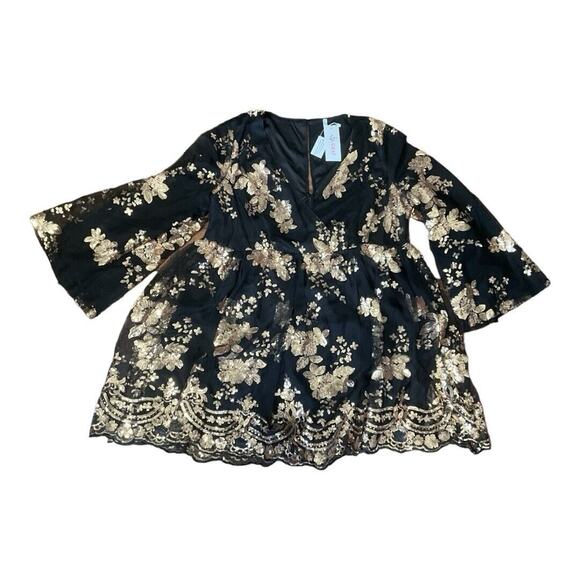 SHEIN Black and Gold Floral Mini Dress - Picture 3 of 5